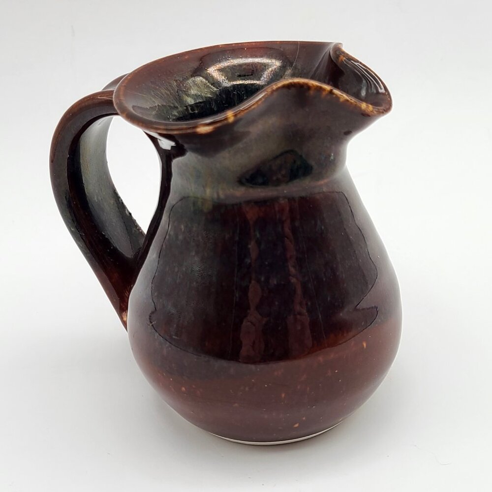 Vintage Brown Drip Glaze Small Stoneware Pitcher Creamer Jug Signed Donner 3" H